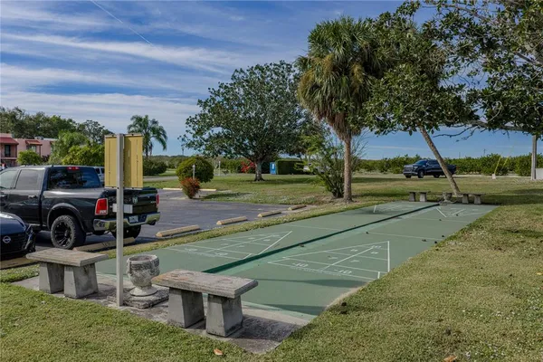 a view of a park with slides