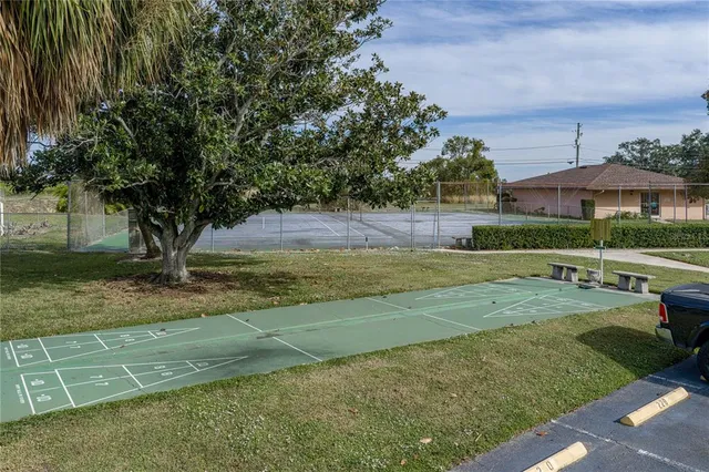a view of a garden with large tree