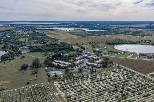 a view of a lake with a city