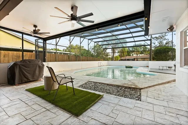 a view of a porch with furniture
