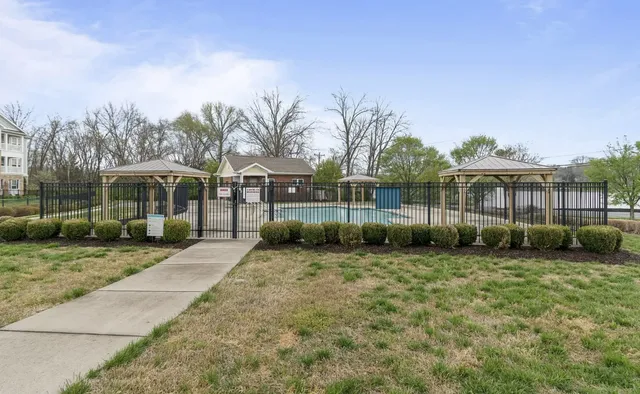 a view of a backyard with a garden and trees