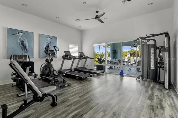 a view of a room with gym equipment