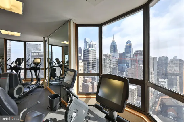 a view of a room with gym equipment