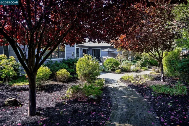 a backyard of a house with lots of green space and trees