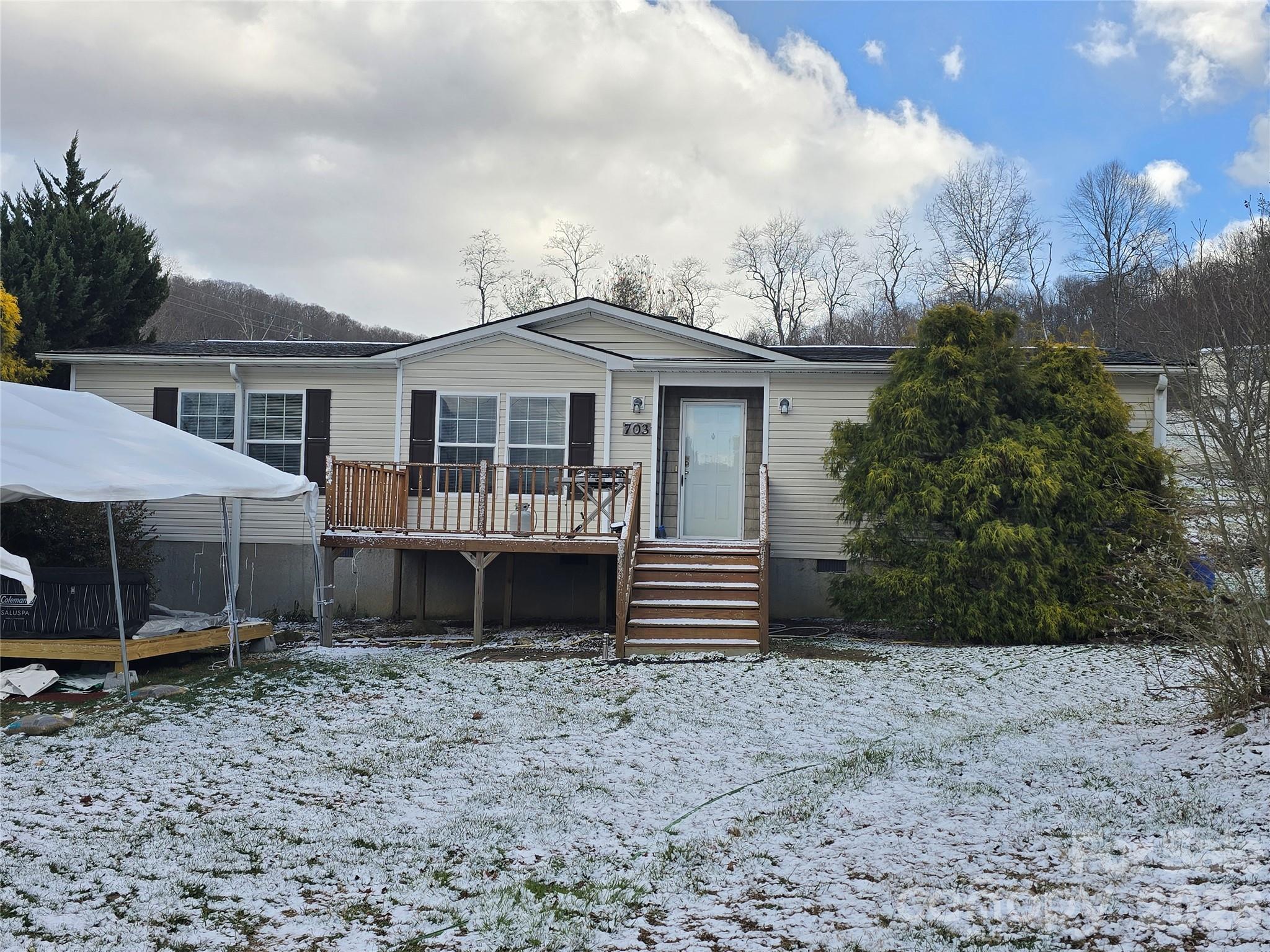 703 Garren Creek Road Fairview, NC 28730 - Photo 4 of 48 a house that has a lot of plants and trees in the background