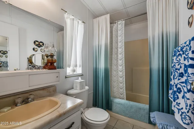 a bathroom with a sink a toilet and shower curtain
