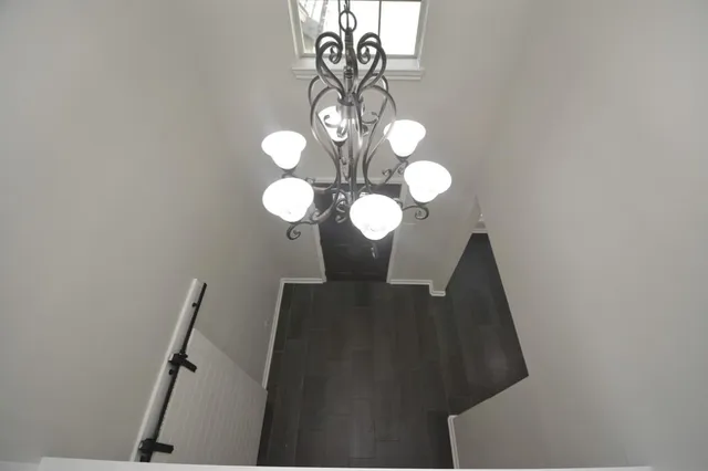 a view of a chandelier in a house