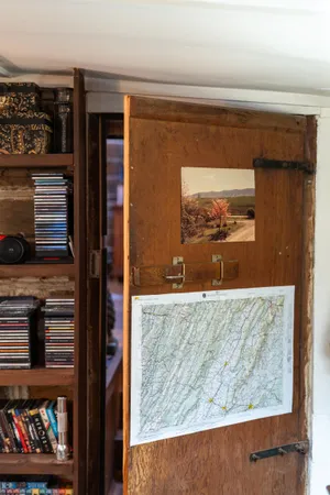 a bed room with a bed and a table