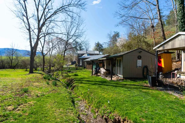 a view of a yard with an trees