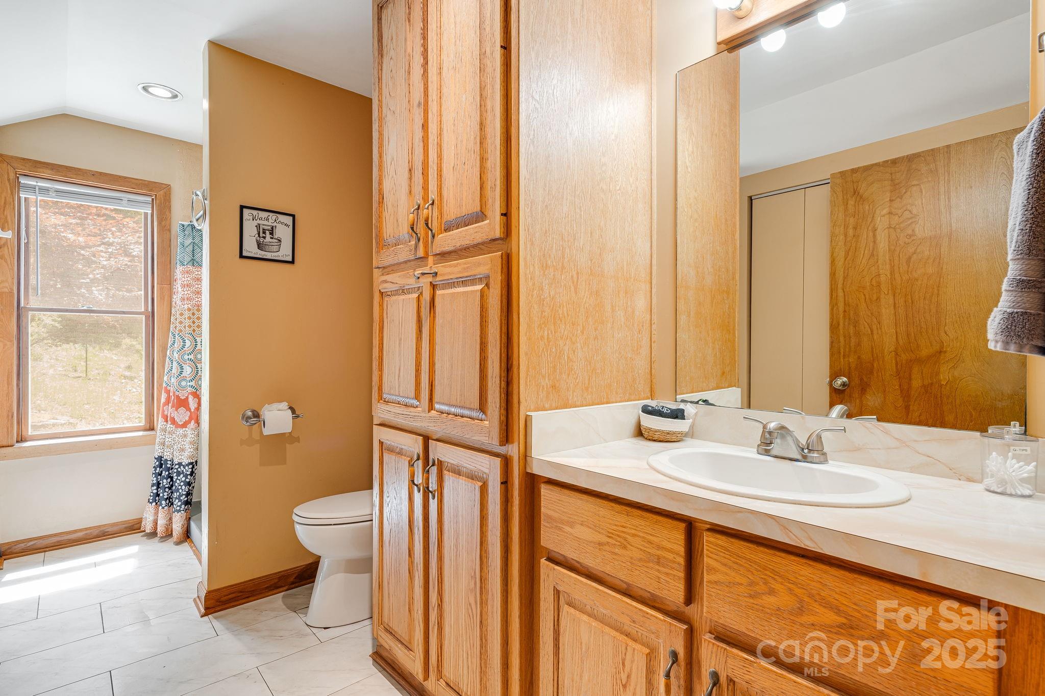 620 Mason Branch Road Bryson City, NC 28713 - Photo 17 of 43 a bathroom with a granite countertop sink and a mirror