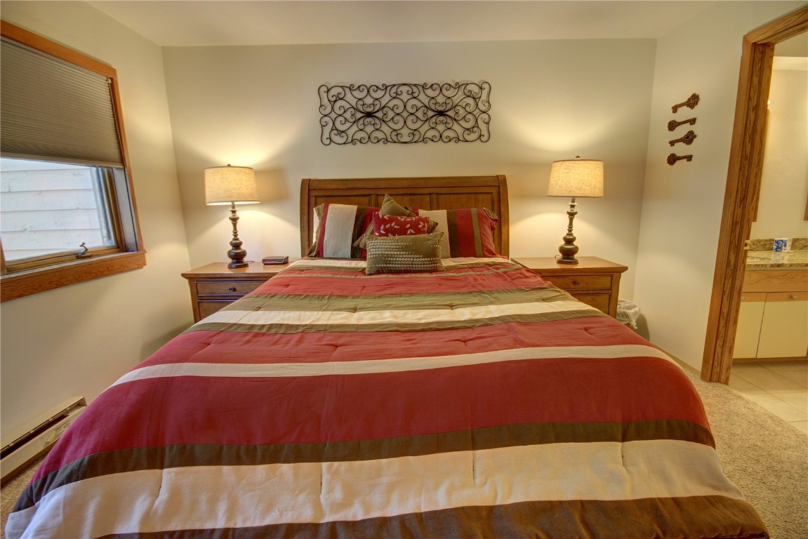 180 Tennis Club Road, Unit 1648 Keystone, CO 80435 - Photo 12 of 18 Carpeted bedroom with connected bathroom and a baseboard heating unit