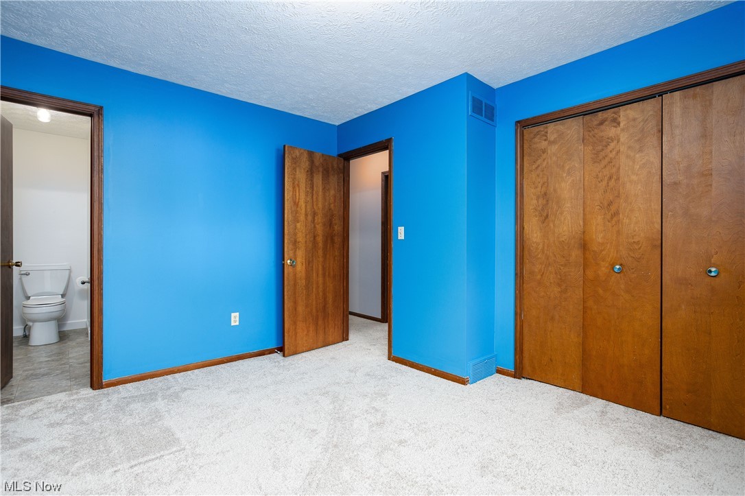 5680 Lance Road Medina, OH 44256 - Photo 25 of 32 Unfurnished bedroom with ensuite bathroom, a textured ceiling, a closet, and light carpet