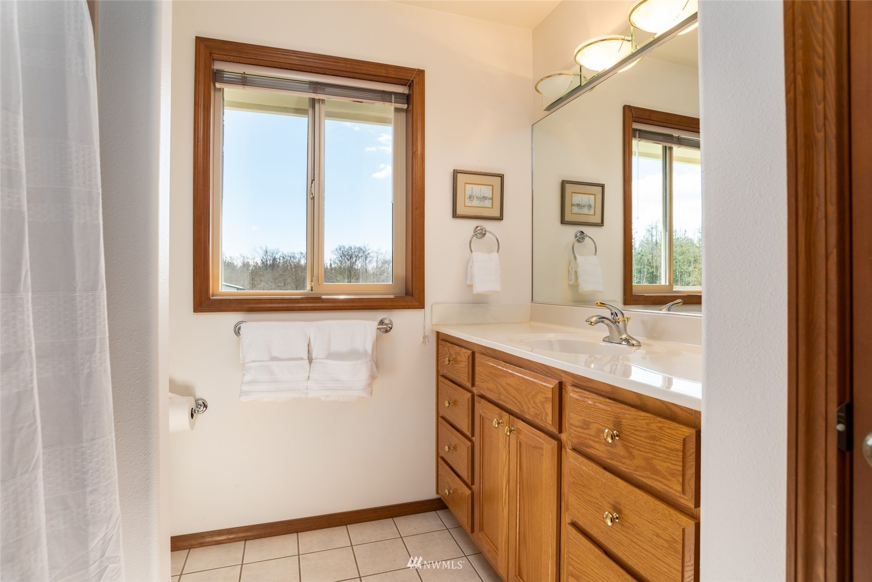 6187 Swanson Road Bow, WA 98232 - Photo 23 of 40 a bathroom with a sink a vanity and a mirror