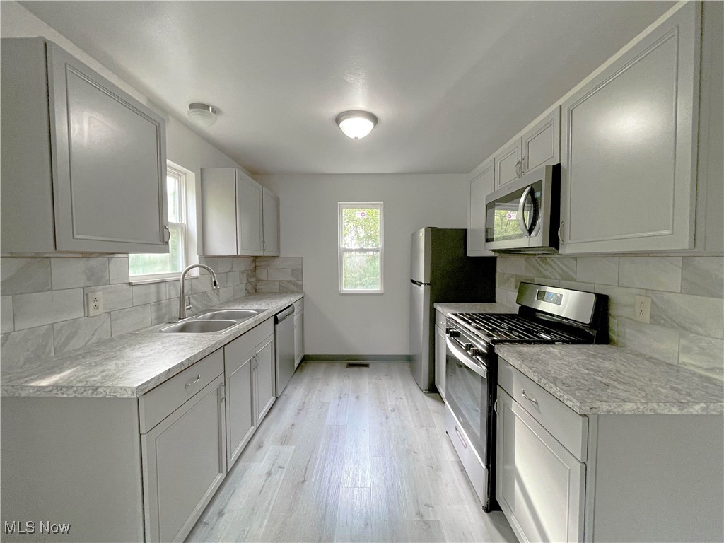 263 Reed Avenue Campbell, OH 44405 - Photo 7 of 30 Kitchen with stainless steel appliances, plenty of natural light, light wood-type flooring, and sink