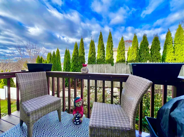 a view of a chairs and table in the patio