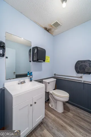 a bathroom with a toilet a sink and mirror