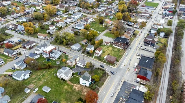 a city view with tall buildings