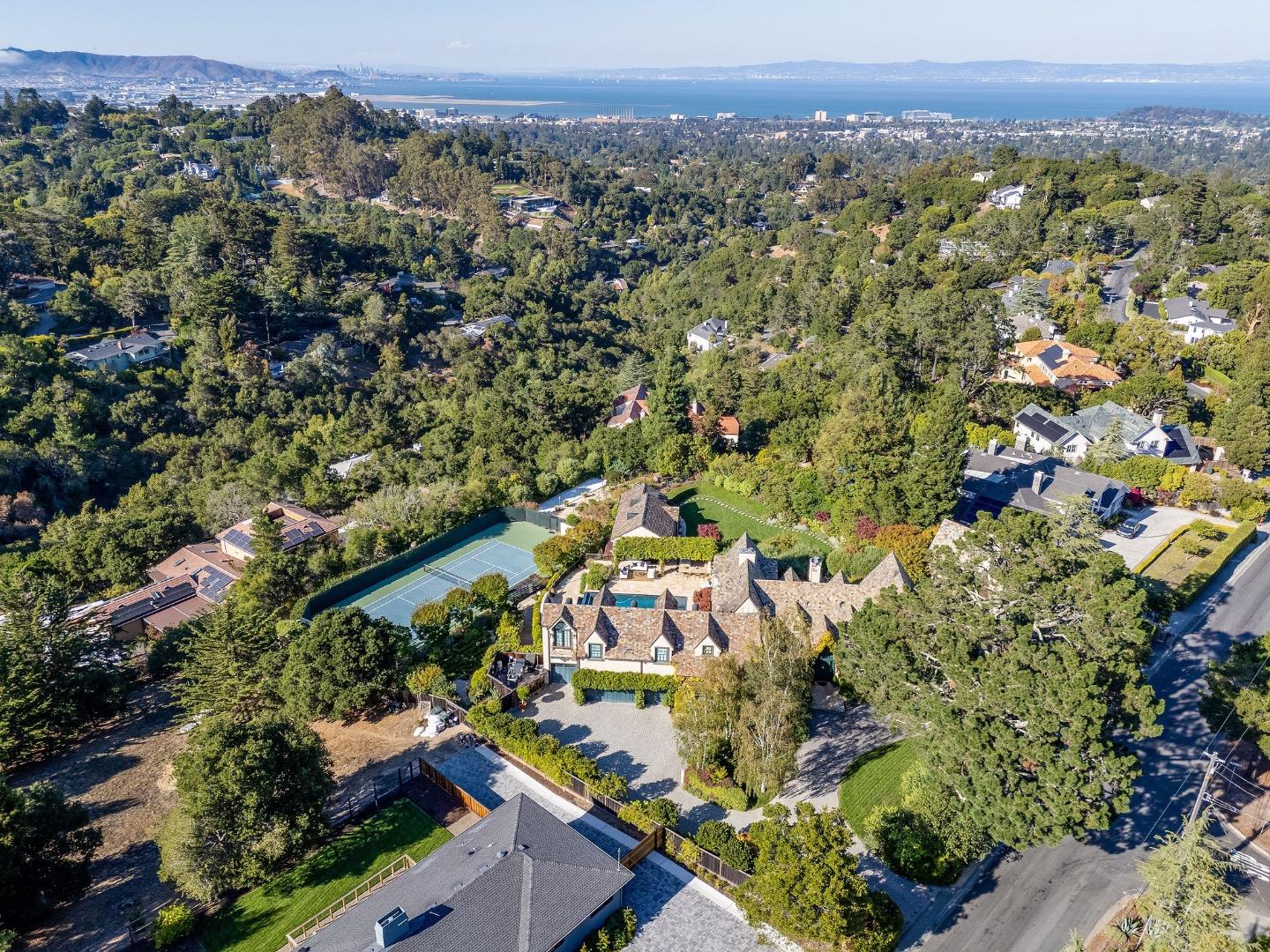 1600 Marlborough Road Hillsborough, CA 94010 - Photo 23 of 111 an aerial view of residential house with outdoor space and trees all around