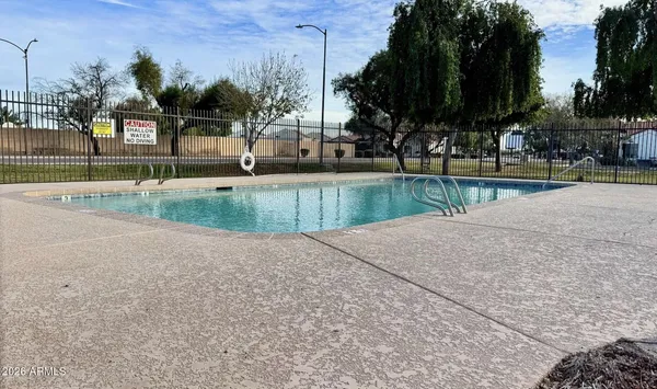 a view of a park with large trees