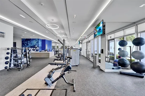 a view of a room with gym equipment