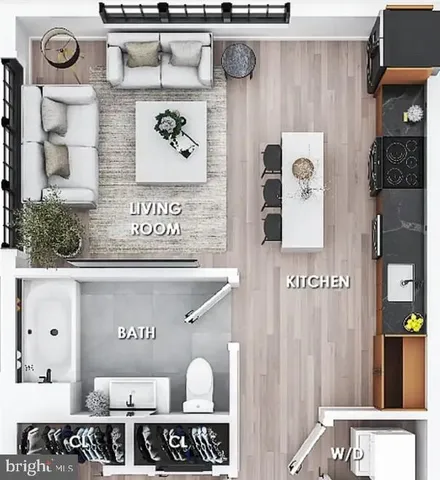 a view of kitchen and front door