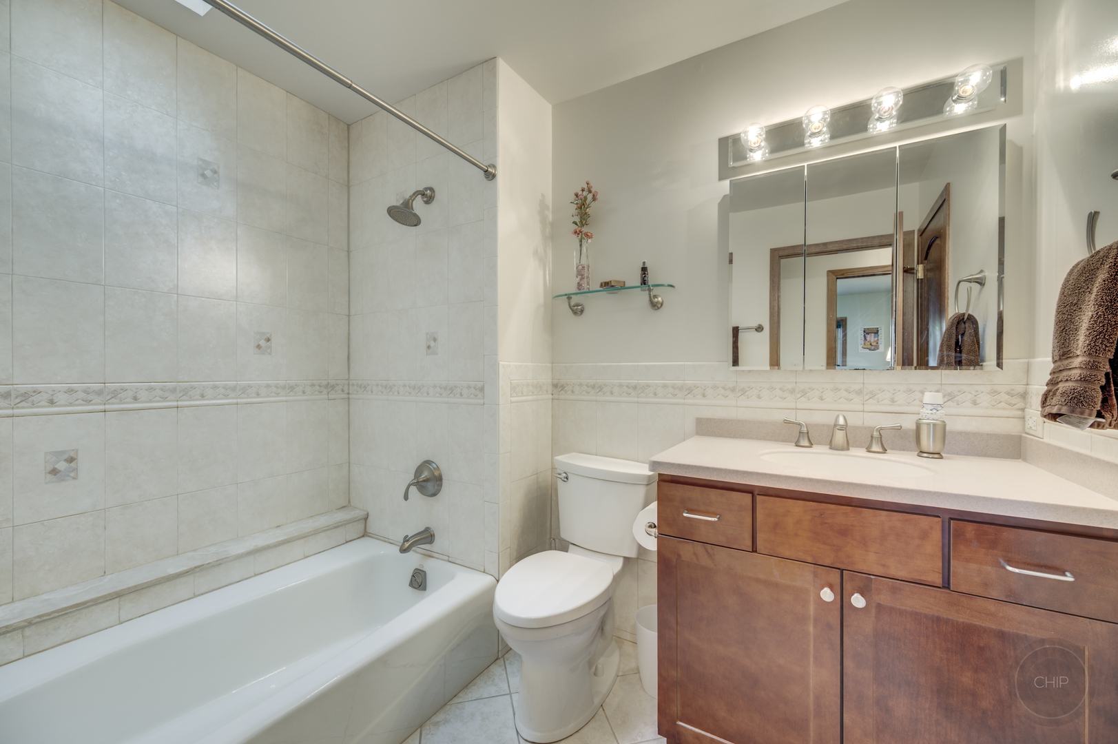 1259 Natchez Trace Circle Naperville, IL 60565 - Photo 33 of 56 a bathroom with a toilet a sink a mirror a bathtub and vanity