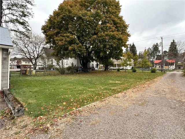 a view of a park with large trees