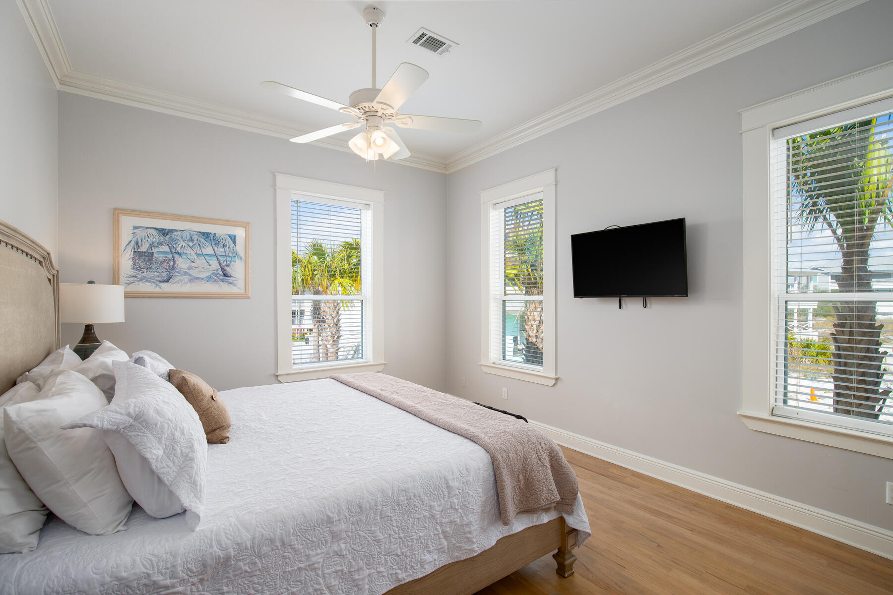 2 Hotz Avenue Santa Rosa Beach, FL 32459 - Photo 17 of 54 a bedroom with a large bed and a flat tv screen on dresser