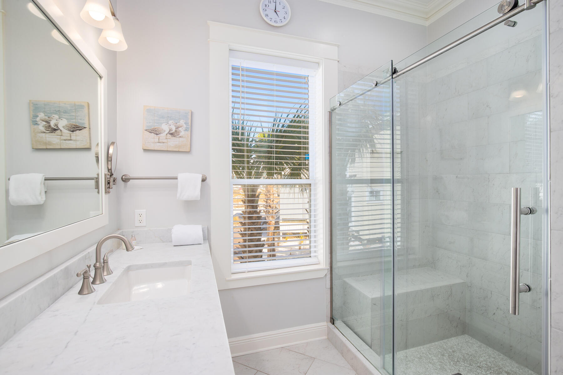 2 Hotz Avenue Santa Rosa Beach, FL 32459 - Photo 18 of 54 a bathroom with a shower sink and mirror