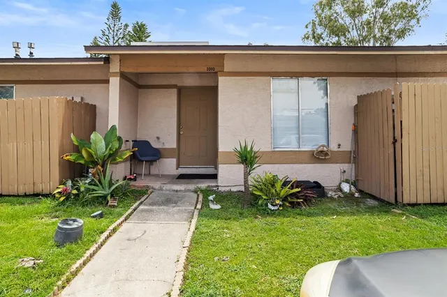 a potted plant sitting in front of a house