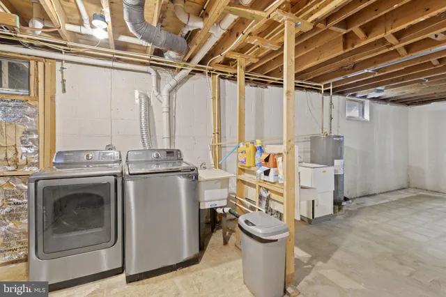 a view of a garage with wooden floor