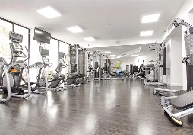 a view of a room with gym equipment