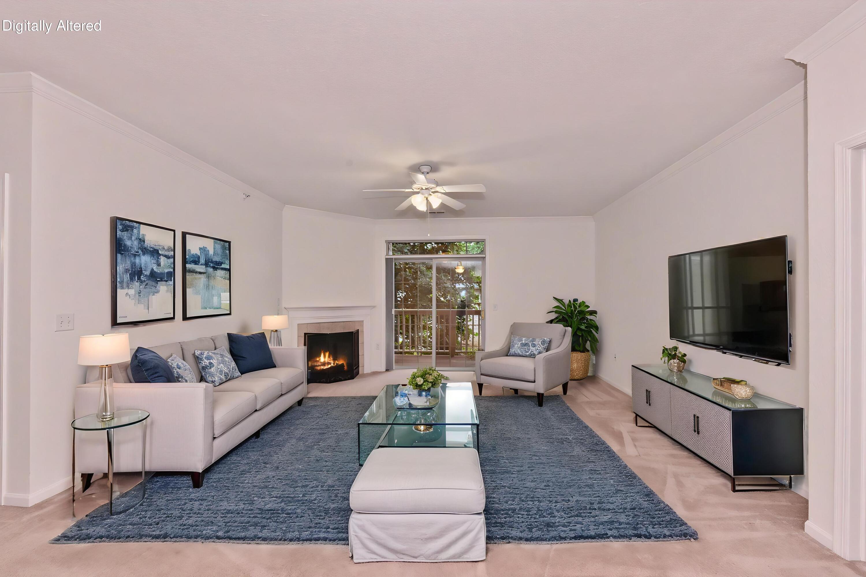 13050 West Bluemound Road, Unit 203 Elm Grove, WI 53122 - Photo 4 of 24 Large main living area with gas fireplace (virtual image)