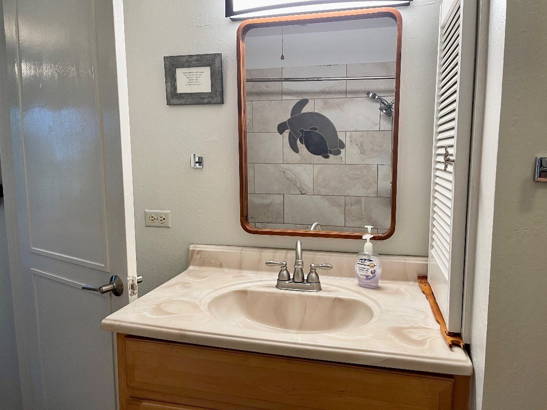 95-788 Ninole Loop Road, Unit 41 Naalehu, HI 96772 - Photo 13 of 19 a bathroom with a sink and a mirror