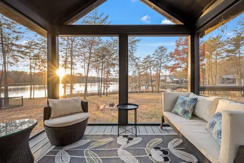 a view of a lake with a mountain