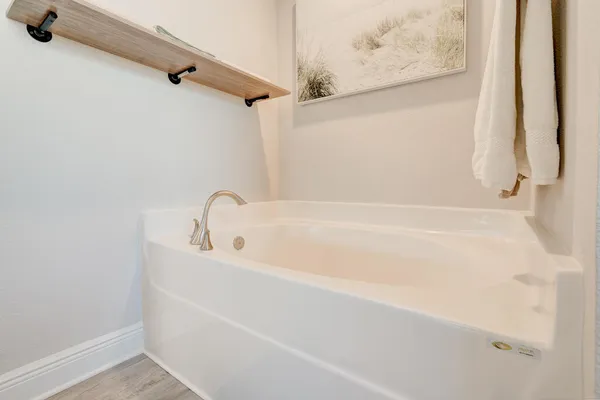 a bathroom with a bathtub