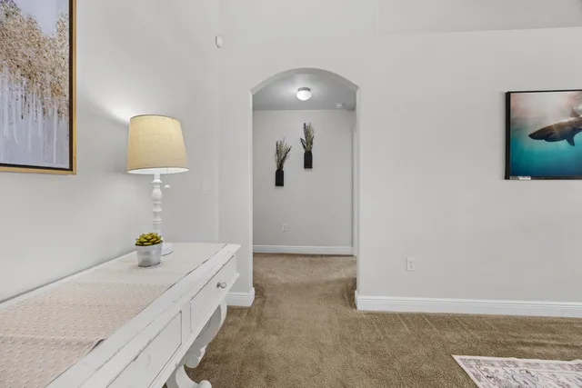 a view of a room with racks on the wall