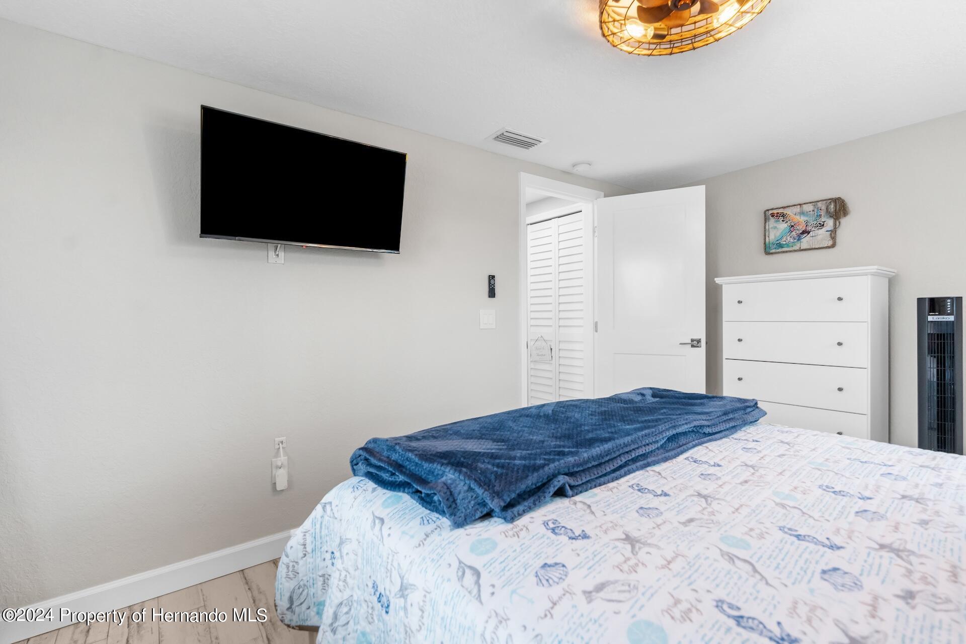 12535 3rd Isle Hudson, FL 34667 - Photo 34 of 46 a bedroom with a bed and a flat screen tv