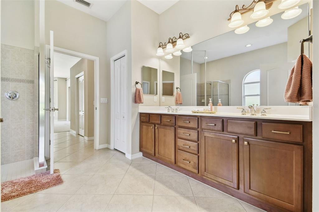 9008 Brookfield Terrace Bradenton, FL 34212 - Photo 53 of 81 a spacious bathroom with a granite countertop sink a mirror and a shower