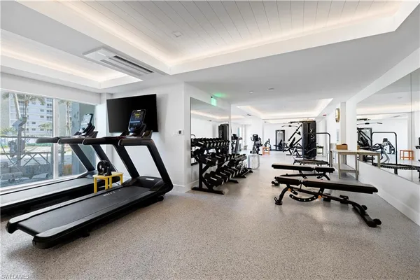 a view of a room with gym equipment