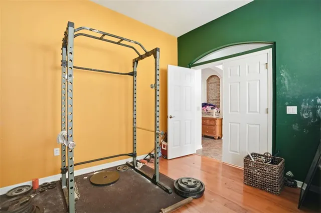 a view of a room with gym equipment