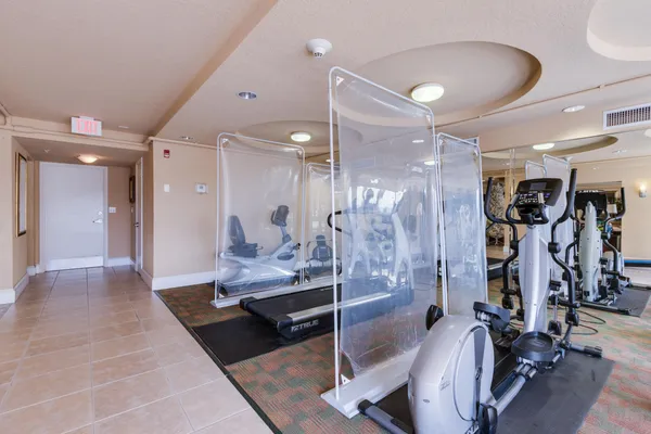 a view of a room with gym equipment