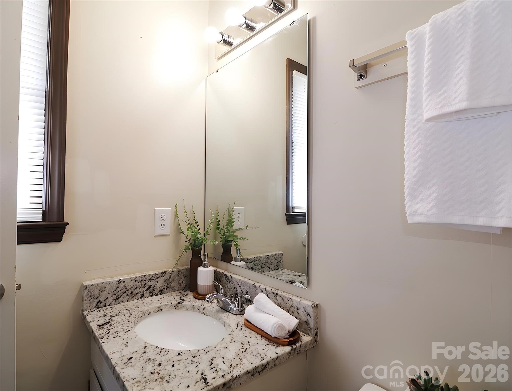 525 Southwest 12th Street Southwest, Unit 29 Hickory, NC 28602 - Photo 12 of 20 a bathroom with a granite countertop sink and a mirror