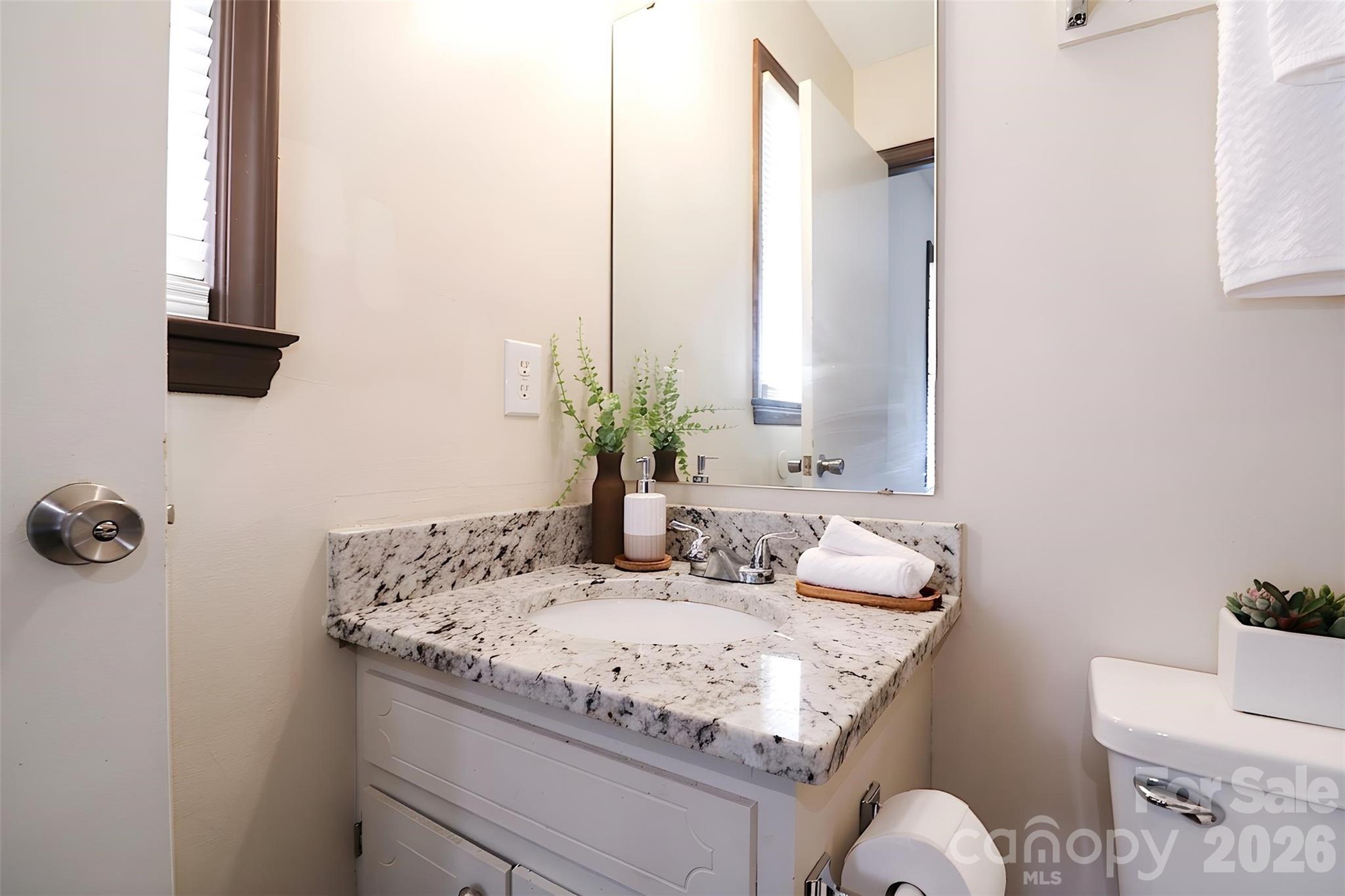 525 Southwest 12th Street Southwest, Unit 29 Hickory, NC 28602 - Photo 10 of 20 a bathroom with a granite countertop sink and a mirror