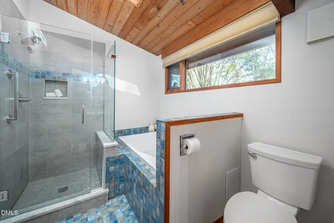 a bathroom with a toilet and a shower