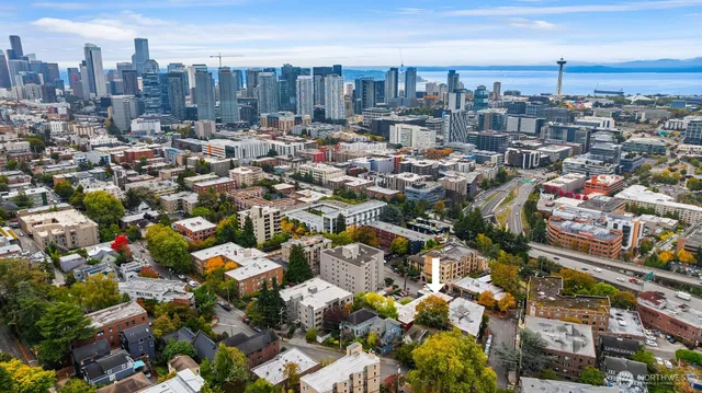 a view of a city with tall buildings