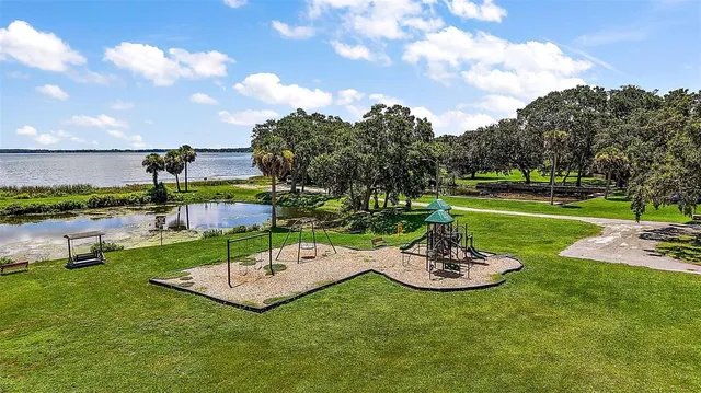 a view of a park with slide