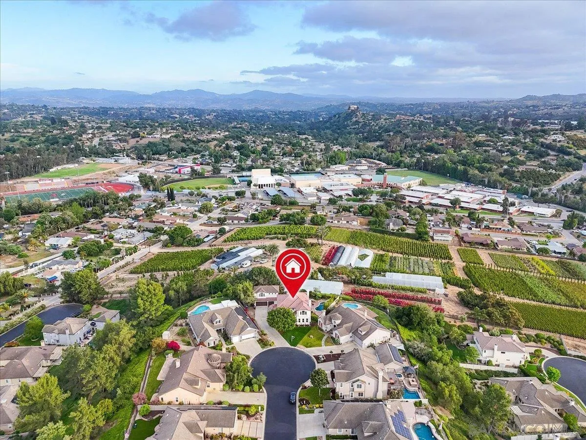 2196 Kirkcaldy Road Fallbrook, CA 92028 - Photo 42 of 57 an aerial view of residential houses with outdoor space and swimming pool
