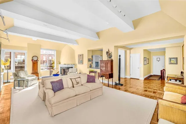 a view of a balcony with a bench