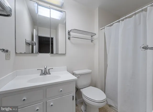 a bathroom with a sink a mirror a toilet and shower